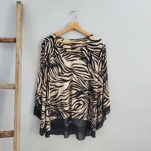 Alfani Black & Tan Animal Print Long Sleeve Flowy Top Size L